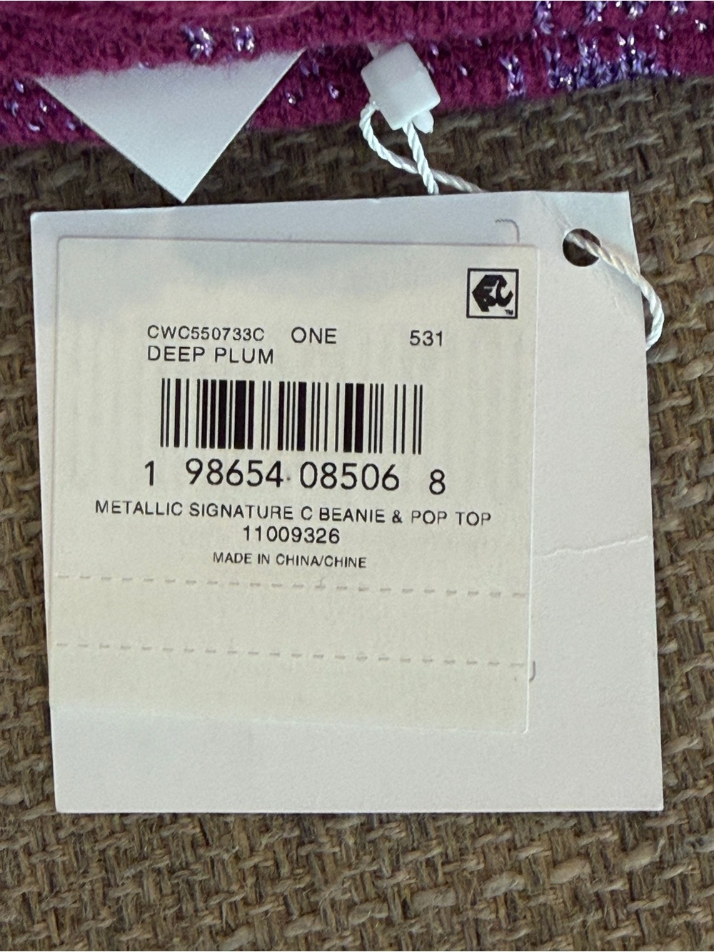 NWT - COACH Women's Deep Plum Metallic Signature C Beanie Hat & Gloves Set - Picture 7 of 8